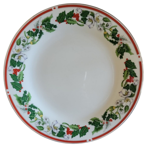 1 Vtg 90's Dinner Plate St. Maria Lynn's China Christmas Holly Berry, Gold Trim - Picture 1 of 4